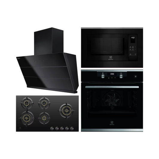 Electrolux Built In Oven with Steam Assist UltimateTaste 500 KODDP71XA + Electrolux Built-In Microwave UltimateTaste 500 EMSB25XG + Electrolux 90 cm Wall Mounted Chimney UltimateTaste 700 Series ECS9941GB + Electrolux 90 cm 5 Burner Hob UltimateTaste 300 EHG9530BC