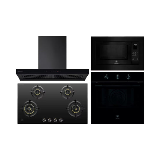 Electrolux Built In Oven UltimateTaste 300 KOHLH00KA + Electrolux Built-In Microwave UltimateTaste 500 EMSB25XG + Electrolux 90 cm Wall Mounted Chimney UltimateTaste 700 Series ECT9841KB + Electrolux 90 cm 4 Burner Hob UltimateTaste 300 EHG9430BCI