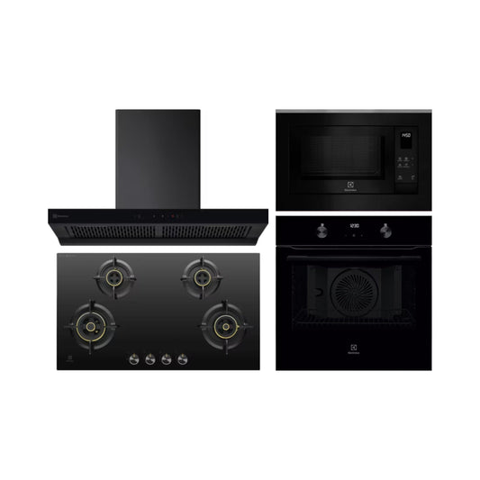 Electrolux Built In Oven With Air Fryer UltimateTaste 500 KOIGH00KA2 + Electrolux Built-In Microwave UltimateTaste 500 EMSB25XG + Electrolux 90 cm Wall Mounted Chimney UltimateTaste 700 Series ECT9841KB + Electrolux 90 cm 4 Burner Hob UltimateTaste 300 EHG9430BCI