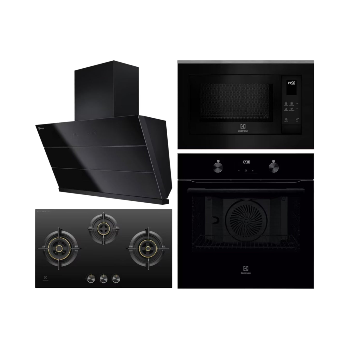 Electrolux Built In Oven With Air Fryer UltimateTaste 500 KOIGH00KA2 + Electrolux Built-In Microwave UltimateTaste 500 EMSB25XG + Electrolux 90 cm Wall Mounted Chimney UltimateTaste 700 Series ECS9941GB + Electrolux 78 cm 3 Burner Hob UltimateTaste 300 EHG7330BC