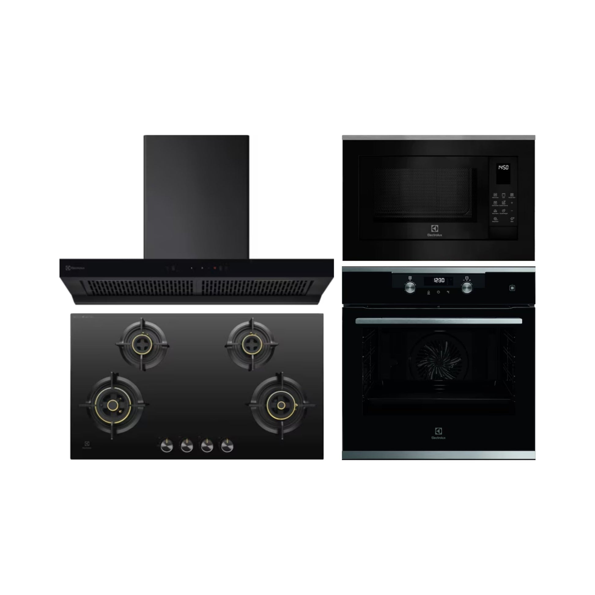 Electrolux Built In Oven with Steam Assist UltimateTaste 500 KODDP71XA + Electrolux Built-In Convection Microwave UltimateTaste 700 EMSB25XC + Electrolux 90 cm Wall Mounted Chimney UltimateTaste 700 Series ECT9841KB + Electrolux 90 cm 4 Burner Hob UltimateTaste 300 EHG9430BCI