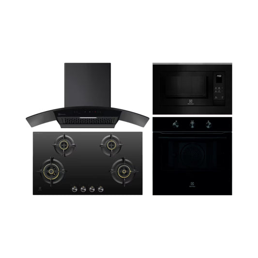 Electrolux Built In Oven UltimateTaste 300 KOHLH00KA + Electrolux Built-In Microwave UltimateTaste 500 EMSB25XG + Electrolux 90 cm Wall Mounted Chimney UltimateTaste 700 Series ECC9841GB + Electrolux 90 cm 4 Burner Hob UltimateTaste 300 EHG9430BCI