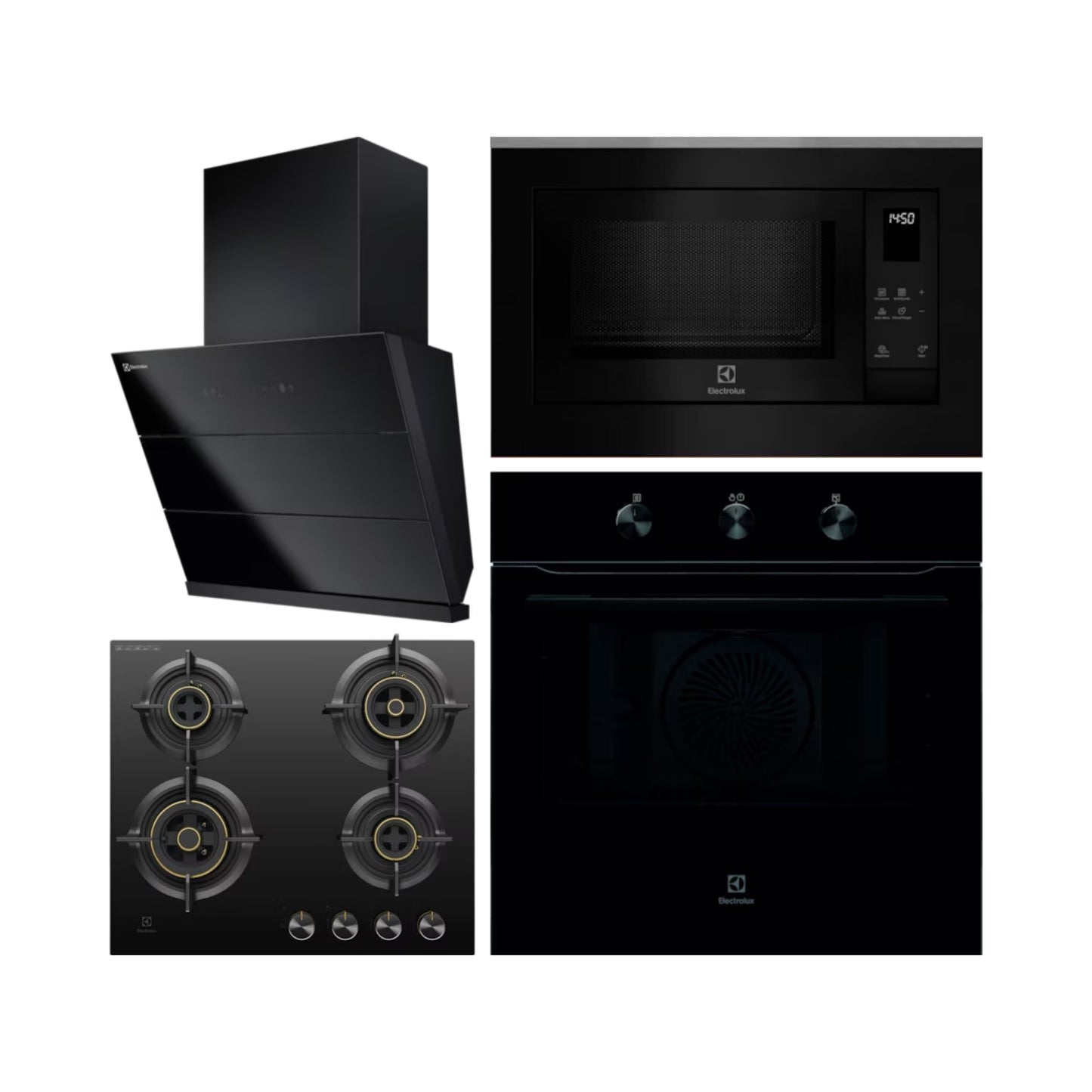 Electrolux Built In Oven UltimateTaste 300 KOHLH00KA + Electrolux Built-In Microwave UltimateTaste 500 EMSB25XG + Electrolux 60 cm Wall Mounted Chimney UltimateTaste 700 Series ECS6941GB + Electrolux 60 cm 4 Burner Hob UltimateTaste 300 EHG6430BC