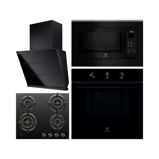 Electrolux Built In Oven UltimateTaste 300 KOHLH00KA + Electrolux Built-In Microwave UltimateTaste 500 EMSB25XG + Electrolux 60 cm Wall Mounted Chimney UltimateTaste 700 Series ECS6941GB + Electrolux 60 cm 4 Burner Hob UltimateTaste 300 EHG6430BC