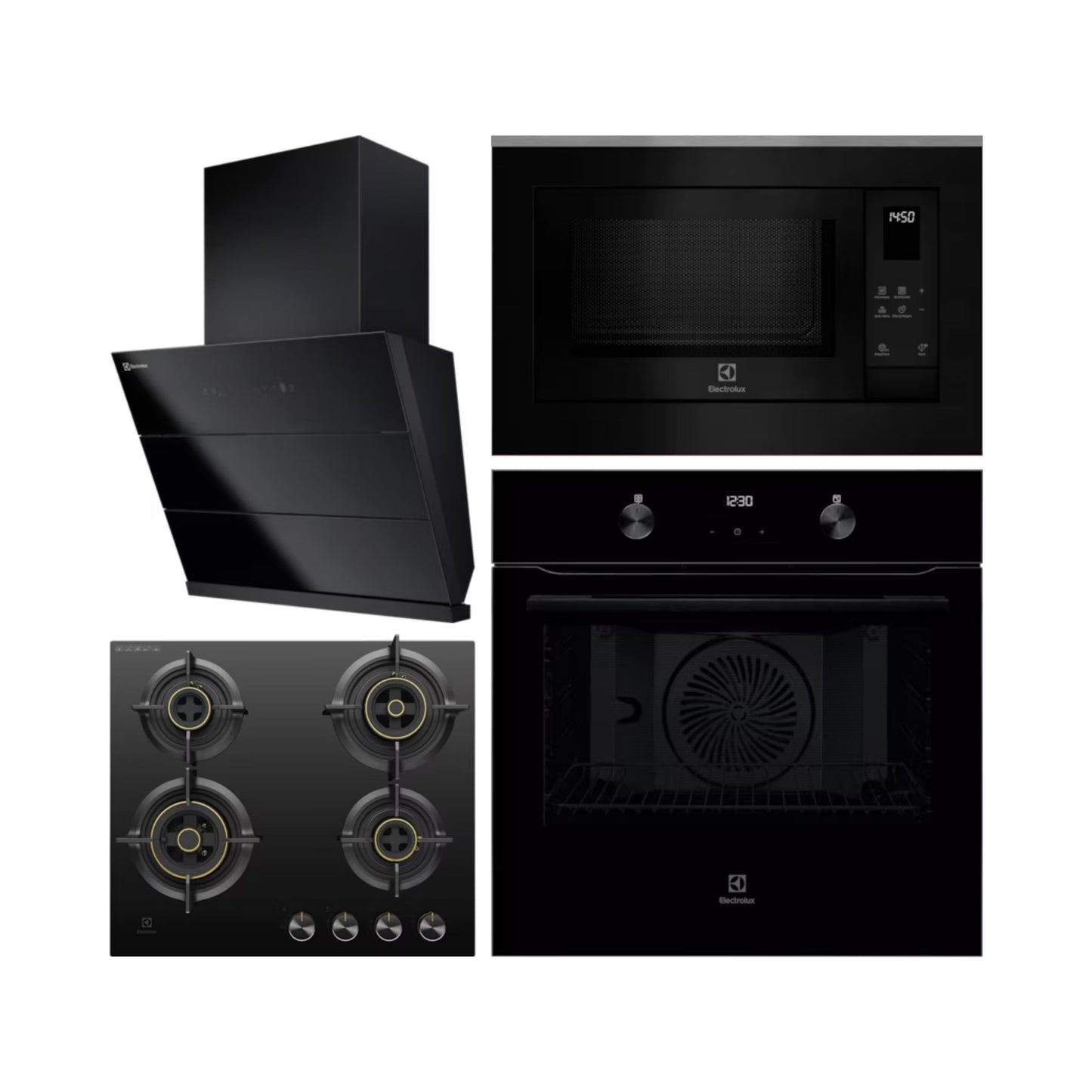 Electrolux Built In Oven With Air Fryer UltimateTaste 500 KOIGH00KA2 + Electrolux Built-In Microwave UltimateTaste 500 EMSB25XG + Electrolux 60 cm Wall Mounted Chimney UltimateTaste 700 Series ECS6941GB + Electrolux 60 cm 4 Burner Hob UltimateTaste 300 EHG6430BC