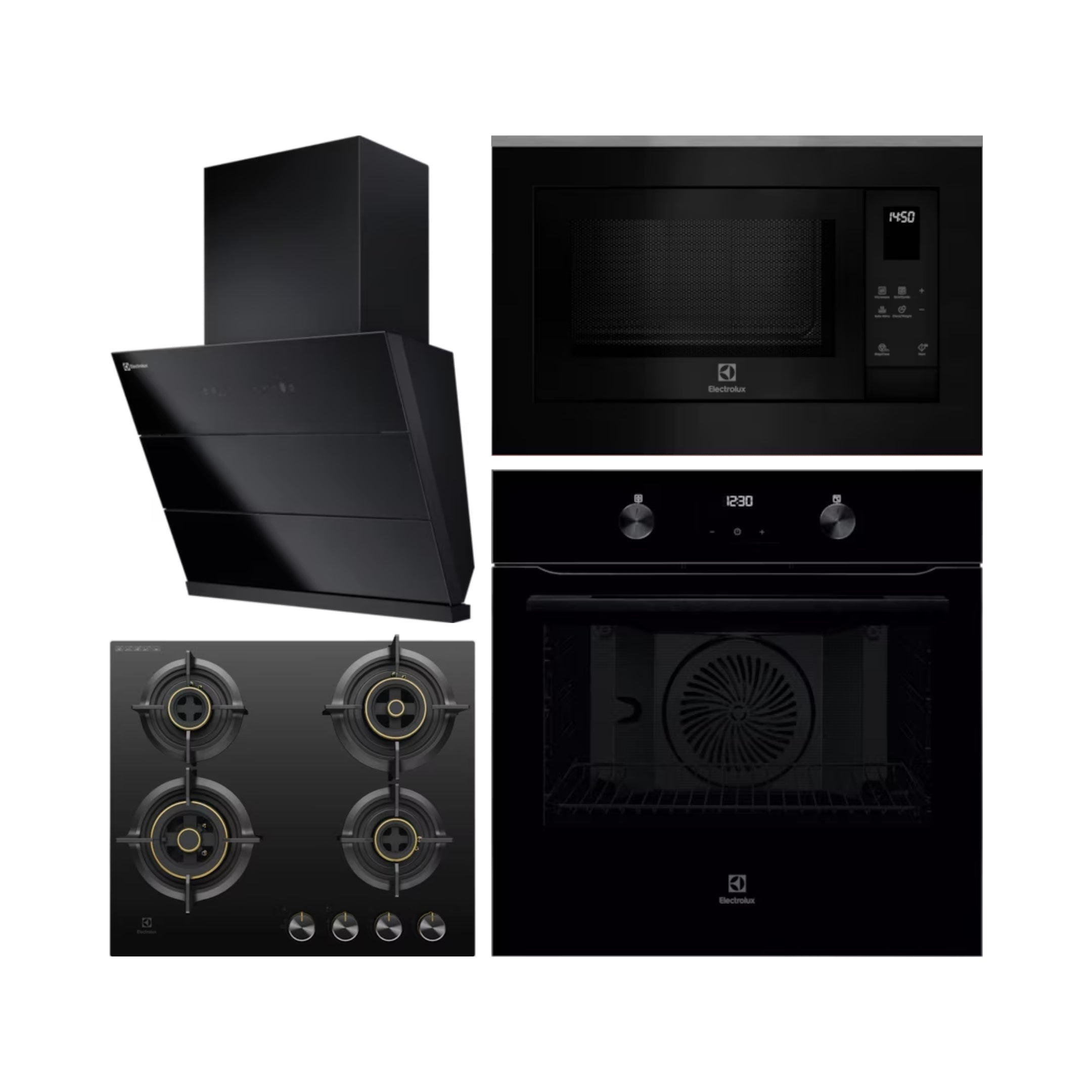 Electrolux Built In Oven With Air Fryer UltimateTaste 500 KOIGH00KA2 + Electrolux Built-In Microwave UltimateTaste 500 EMSB25XG + Electrolux 60 cm Wall Mounted Chimney UltimateTaste 700 Series ECS6941GB + Electrolux 60 cm 4 Burner Hob UltimateTaste 300 EHG6430BC