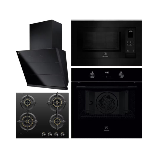 Electrolux Built In Oven With Air Fryer UltimateTaste 500 KOIGH00KA2 + Electrolux Built-In Microwave UltimateTaste 500 EMSB25XG + Electrolux 60 cm Wall Mounted Chimney UltimateTaste 700 Series ECS6941GB + Electrolux 60 cm 4 Burner Hob UltimateTaste 300 EHG6430BC