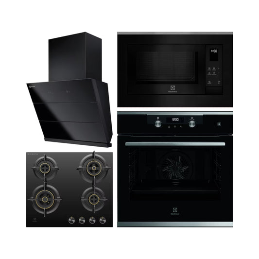 Electrolux Built In Oven with Steam Assist UltimateTaste 500 KODDP71XA + Electrolux Built-In Microwave UltimateTaste 500 EMSB25XG + Electrolux 60 cm Wall Mounted Chimney UltimateTaste 700 Series ECS6941GB + Electrolux 60 cm 4 Burner Hob UltimateTaste 300 EHG6430BC