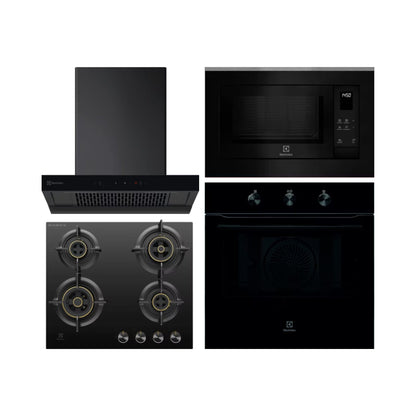 Electrolux Built In Oven UltimateTaste 300 KOHLH00KA + Electrolux Built-In Microwave UltimateTaste 500 EMSB25XG + Electrolux 60 cm Wall Mounted Chimney UltimateTaste 700 Series ECT6841KB + Electrolux 60 cm 4 Burner Hob UltimateTaste 300 EHG6430BC