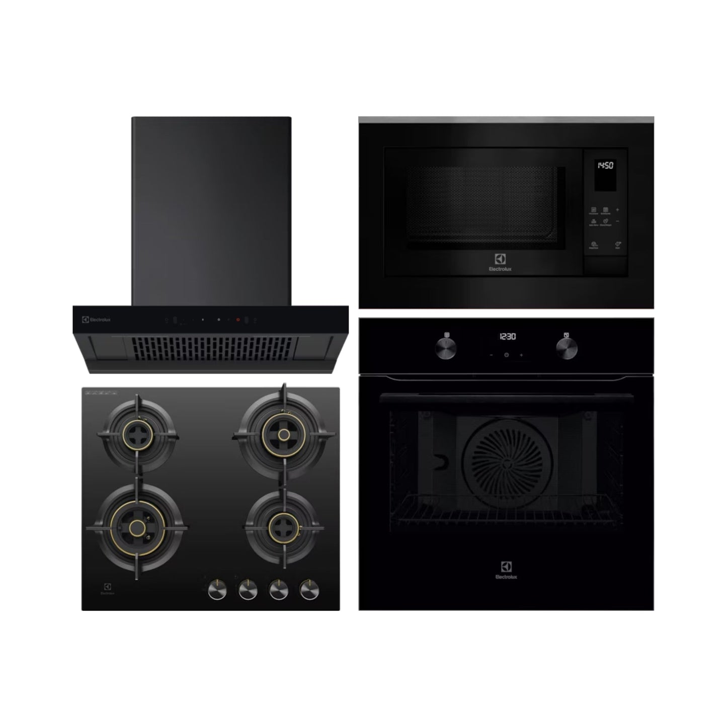 Electrolux Built In Oven With Air Fryer UltimateTaste 500 KOIGH00KA2 + Electrolux Built-In Microwave UltimateTaste 500 EMSB25XG + Electrolux 60 cm Wall Mounted Chimney UltimateTaste 700 Series ECT6841KB + Electrolux 60 cm 4 Burner Hob UltimateTaste 300 EHG6430BC