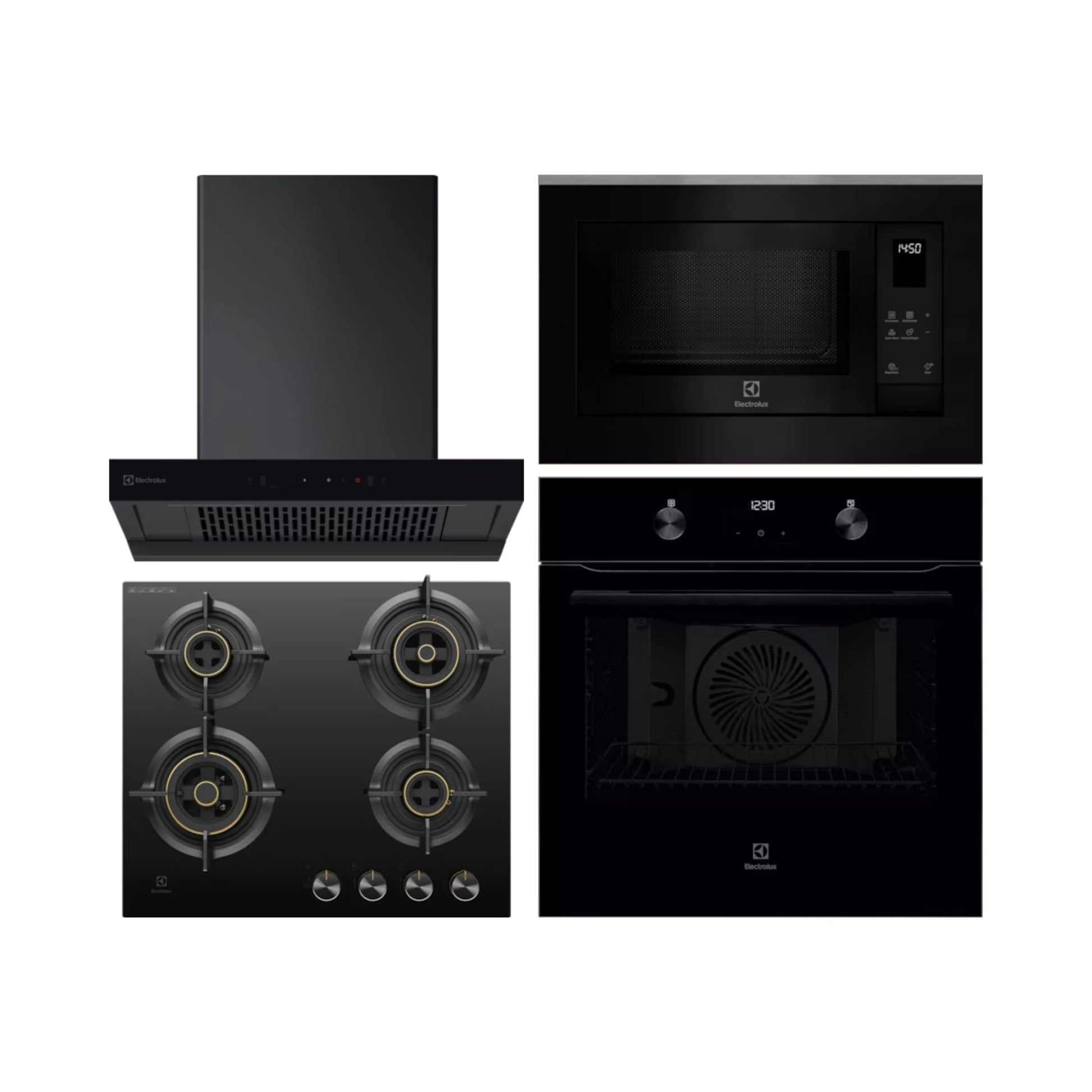 Electrolux Built In Oven With Air Fryer UltimateTaste 500 KOIGH00KA2 + Electrolux Built-In Microwave UltimateTaste 500 EMSB25XG + Electrolux 60 cm Wall Mounted Chimney UltimateTaste 700 Series ECT6841KB + Electrolux 60 cm 4 Burner Hob UltimateTaste 300 EHG6430BC