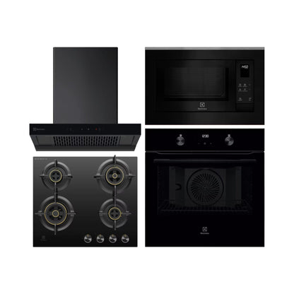 Electrolux Built In Oven With Air Fryer UltimateTaste 500 KOIGH00KA2 + Electrolux Built-In Microwave UltimateTaste 500 EMSB25XG + Electrolux 60 cm Wall Mounted Chimney UltimateTaste 700 Series ECT6841KB + Electrolux 60 cm 4 Burner Hob UltimateTaste 300 EHG6430BC