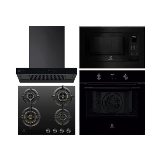 Electrolux Built In Oven With Air Fryer UltimateTaste 500 KOIGH00KA2 + Electrolux Built-In Microwave UltimateTaste 500 EMSB25XG + Electrolux 60 cm Wall Mounted Chimney UltimateTaste 700 Series ECT6841KB + Electrolux 60 cm 4 Burner Hob UltimateTaste 300 EHG6430BC