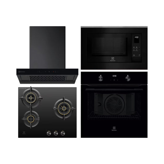 Electrolux Built In Oven With Air Fryer UltimateTaste 500 KOIGH00KA2 + Electrolux Built-In Microwave UltimateTaste 500 EMSB25XG + Electrolux 60 cm Wall Mounted Chimney UltimateTaste 700 Series ECT6841KB + Electrolux 60 cm 3 Burner Hob UltimateTaste 300 EHG6330BC