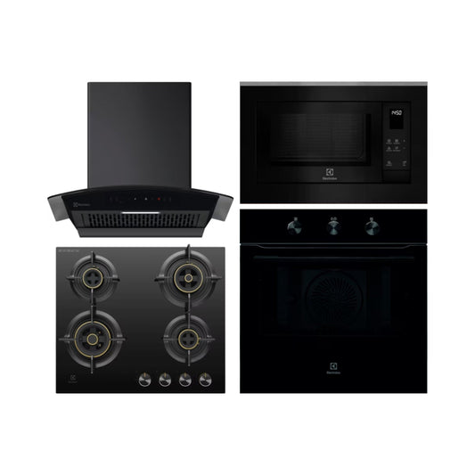 Electrolux Built In Oven UltimateTaste 300 KOHLH00KA + Electrolux Built-In Microwave UltimateTaste 500 EMSB25XG + Electrolux 60 cm Wall Mounted Chimney UltimateTaste 700 Series ECC6841GB + Electrolux 60 cm 4 Burner Hob UltimateTaste 300 EHG6430BC