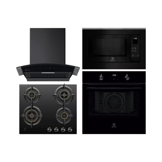 Electrolux Built In Oven With Air Fryer UltimateTaste 500 KOIGH00KA2 + Electrolux Built-In Microwave UltimateTaste 500 EMSB25XG + Electrolux 60 cm Wall Mounted Chimney UltimateTaste 700 Series ECC6841GB + Electrolux 60 cm 4 Burner Hob UltimateTaste 300 EHG6430BC