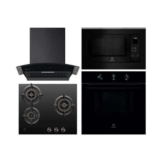 Electrolux Built In Oven UltimateTaste 300 KOHLH00KA + Electrolux Built-In Microwave UltimateTaste 500 EMSB25XG + Electrolux 60 cm Wall Mounted Chimney UltimateTaste 700 Series ECC6841GB + Electrolux 60 cm 3 Burner Hob UltimateTaste 300 EHG6330BC