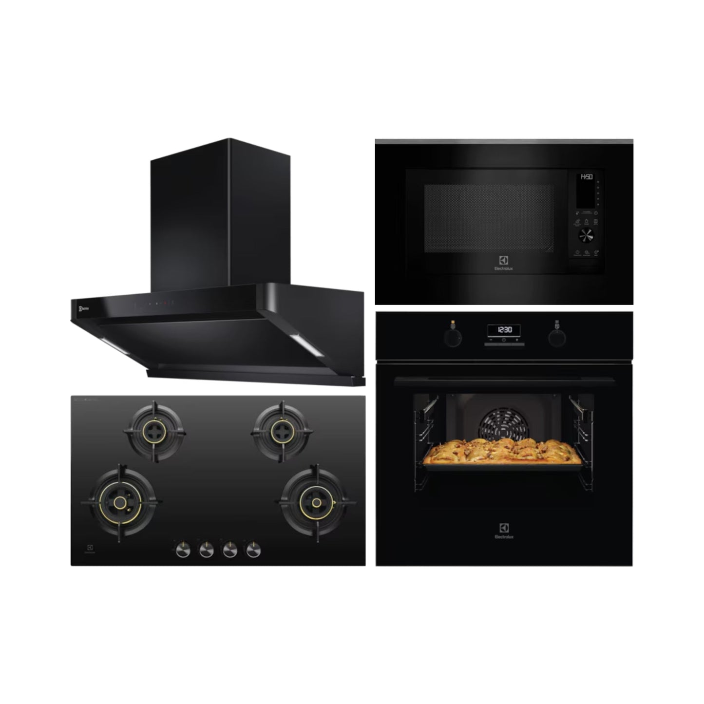 Electrolux Built In Oven with Full Steam Funtion UltimateTaste 500 KOD3H50BK + Electrolux Built-In Convection Microwave with Air Fryer UltimateTaste 900 EMSB30XCF + Electrolux 90 cm Wall Mounted Chimney UltimateTaste 700 Series ECS9939KB + Electrolux 90 cm 4 Burner Hob UltimateTaste 300 EHG9430BCI
