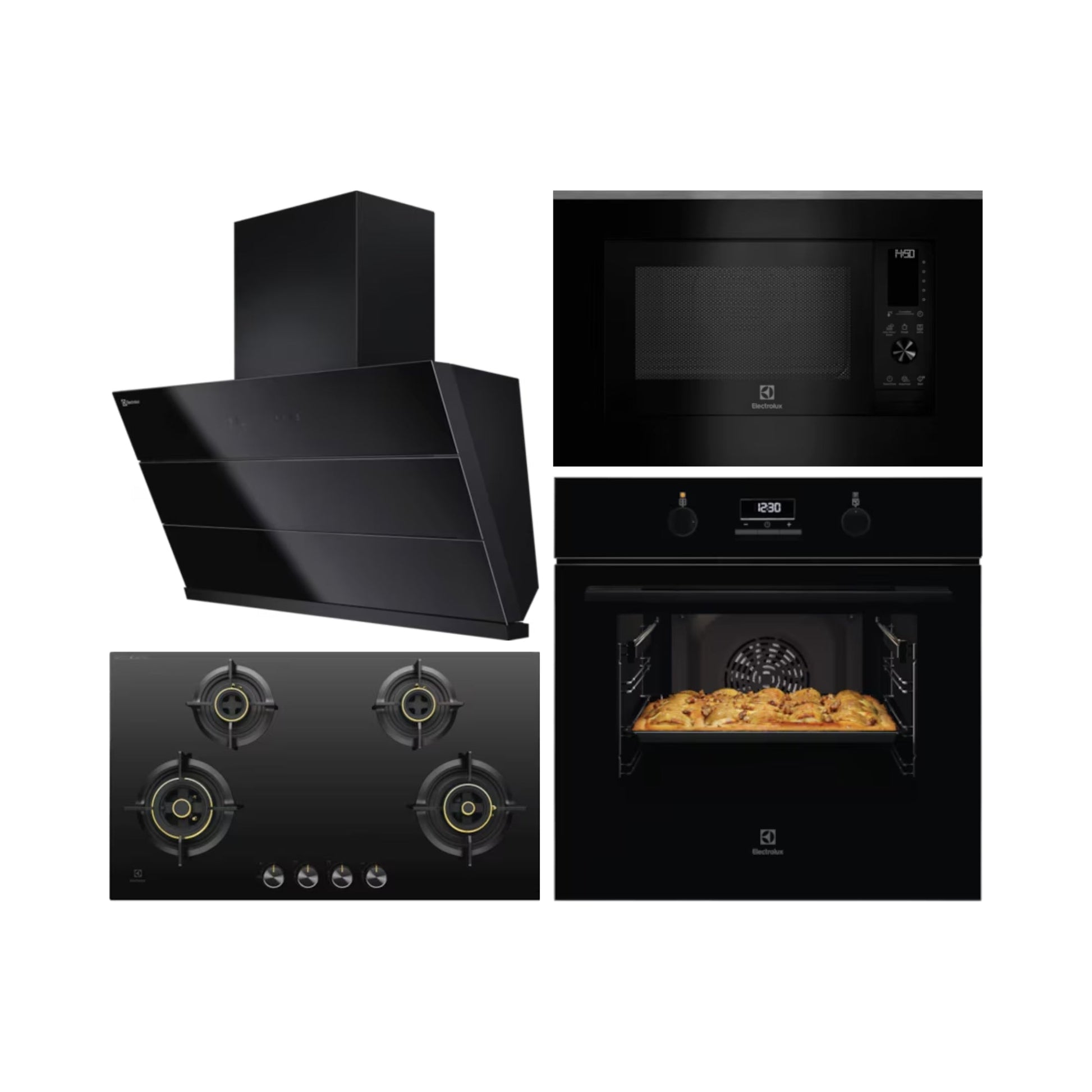 Electrolux Built In Oven with Full Steam Funtion UltimateTaste 500 KOD3H50BK + Electrolux Built-In Convection Microwave with Air Fryer UltimateTaste 900 EMSB30XCF + Electrolux 90 cm Wall Mounted Chimney UltimateTaste 700 Series ECS9941GB + Electrolux 90 cm 4 Burner Hob UltimateTaste 300 EHG9430BCI