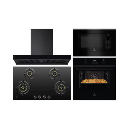 Electrolux Built In Oven with Full Steam Funtion UltimateTaste 500 KOD3H50BK + Electrolux Built-In Convection Microwave with Air Fryer UltimateTaste 900 EMSB30XCF + Electrolux 90 cm Wall Mounted Chimney UltimateTaste 700 Series ECT9841KB + Electrolux 90 cm 4 Burner Hob UltimateTaste 300 EHG9430BCI