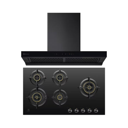 Electrolux 90 cm Wall Mounted Chimney UltimateTaste 700 Series ECT9841KB + Electrolux 90 cm 5 Burner Hob UltimateTaste 300 EHG9530BC