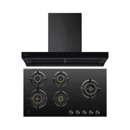 Electrolux 90 cm Wall Mounted Chimney UltimateTaste 700 Series ECT9841KB + Electrolux 90 cm 5 Burner Hob UltimateTaste 300 EHG9530BC