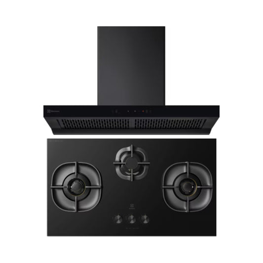 Electrolux 90 cm Wall Mounted Chimney UltimateTaste 700 Series ECT9841KB + Electrolux 90 cm 3 Burner Hob UltimateTaste 700 EHG9351BC