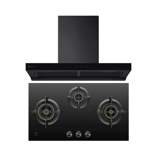 Electrolux 90 cm Wall Mounted Chimney UltimateTaste 700 Series ECT9841KB + Electrolux 78 cm 3 Burner Hob UltimateTaste 300 EHG7330BC