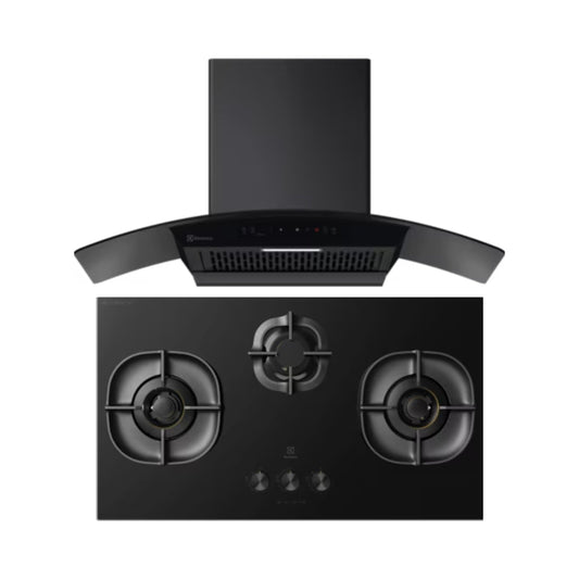 Electrolux 90 cm Wall Mounted Chimney UltimateTaste 700 Series ECC9841GB + Electrolux 90 cm 3 Burner Hob UltimateTaste 700 EHG9351BC