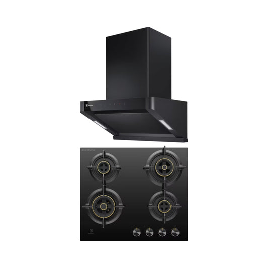 Electrolux 60 cm Wall Mounted Chimney UltimateTaste 700 Series ECS6939KB + Electrolux 60 cm 4 Burner Hob UltimateTaste 300 EHG6430BC