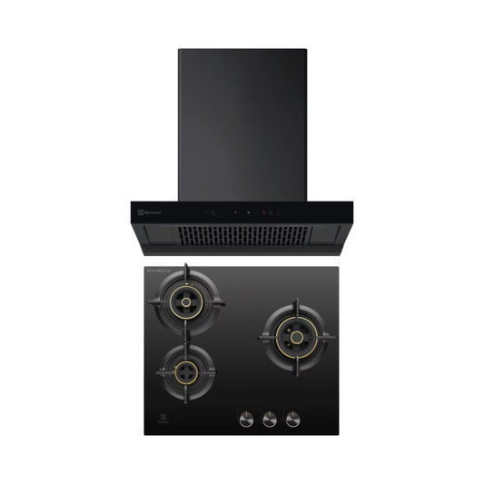 Electrolux 60 cm Wall Mounted Chimney UltimateTaste 700 Series ECT6841KB + Electrolux 60 cm 3 Burner Hob UltimateTaste 300 EHG6330BC
