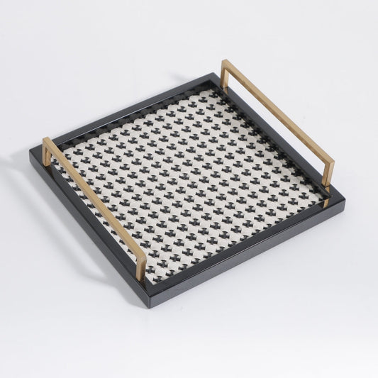 Elegance Noir Faux with Gilded Handles Decorative Tray