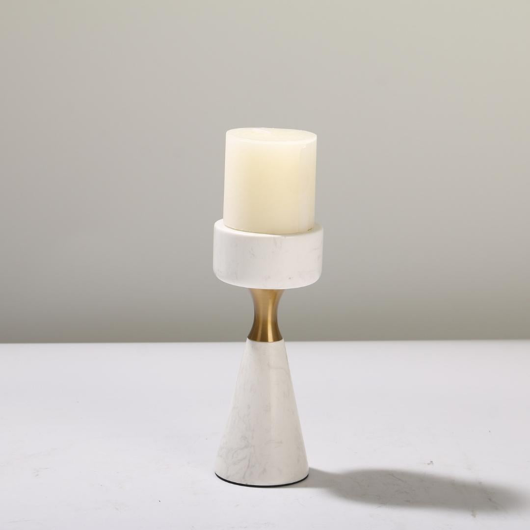 Luminous Serenity White Marble & Aluminum Candle Holder