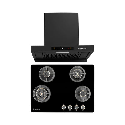 Faber 60 cm Wall Mounted Chimney Charm Series HOOD CHARM BLDC HC SC FL BK IN 60 T + Faber 70 cm 4 Burner Hob Experia Series EXPERIA HT 704 ALU AI
