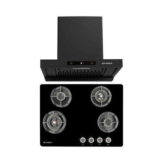 Faber 60 cm Wall Mounted Chimney Charm Series HOOD CHARM BLDC HC SC FL BK IN 60 T + Faber 70 cm 4 Burner Hob Experia Series EXPERIA HT 704 ALU AI