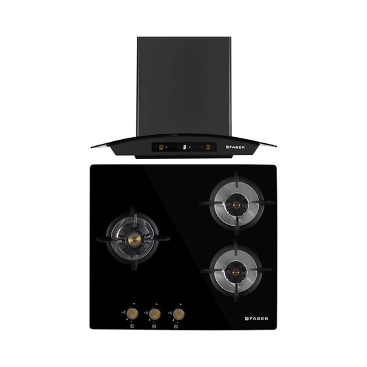 Faber 60 cm Wall Mounted Chimney Zeal Series HOOD ZEAL BLDC HC SC FL BK IN 60 C + Faber 60 cm 3 Burner Hob Maxus Series MAXUS HT 603 CRS BR CI AI