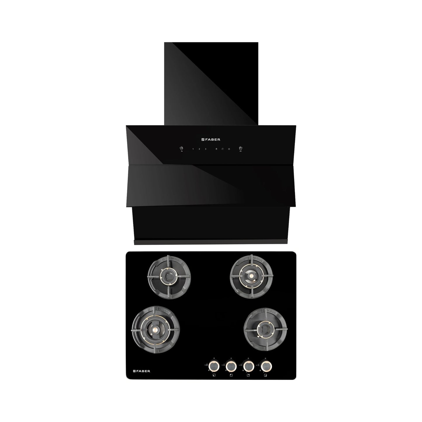 Faber 60 cm Wall Mounted Chimney Auto Clean Series HOOD ARIES FL HC SC BK IN 60 + Faber 70 cm 4 Burner Hob Experia Series EXPERIA HT 704 ALU AI