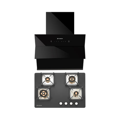 Faber 60 cm Wall Mounted Chimney Auto Clean Series HOOD ARIES FL HC SC BK IN 60 + Faber 70 cm 4 Burner Hob Bella Series BELLA HT 704 BR AI