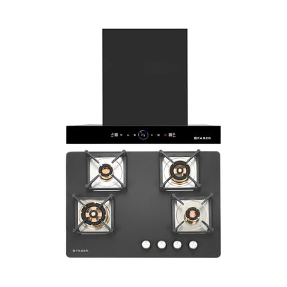 Faber 60 cm Wall Mounted Chimney Gen-I Series DAZZLE BLDC FL HC BK 60 + Faber 70 cm 4 Burner Hob Bella Series BELLA HT 704 BR AI