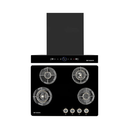 Faber 60 cm Wall Mounted Chimney Gen-I Series DAZZLE BLDC FL HC BK 60 + Faber 70 cm 4 Burner Hob Experia Series EXPERIA HT 704 ALU AI
