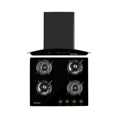 Faber 60 cm Wall Mounted Chimney Gen-I Series MYSTIC BLDC FL HC BK 60 + Faber 60 cm 4 Burner Hob Maxus Series MAXUS HT 604 CRS BR CI AI
