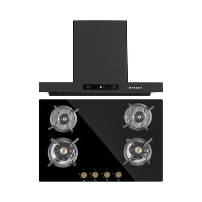 Faber 75 cm Wall Mounted Chimney Charm Series HOOD CHARM BLDC HC SC FL BK IN 75 T + Faber 78 cm 4 Burner Hob Maxus Series MAXUS HT 784 CRS BR CI AI