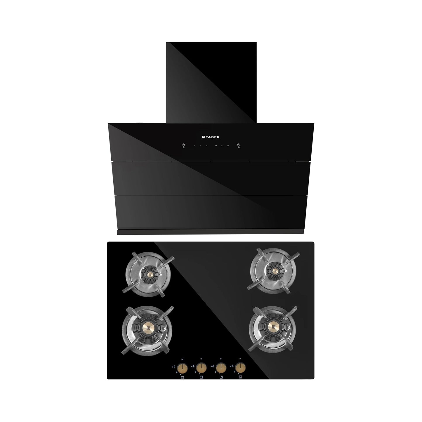 Faber 75 cm Wall Mounted Chimney Auto Clean Series HOOD ARIES FL HC SC BK IN 75 + Faber 78 cm 4 Burner Hob Maxus Series MAXUS HT 784 CRS BR CI AI