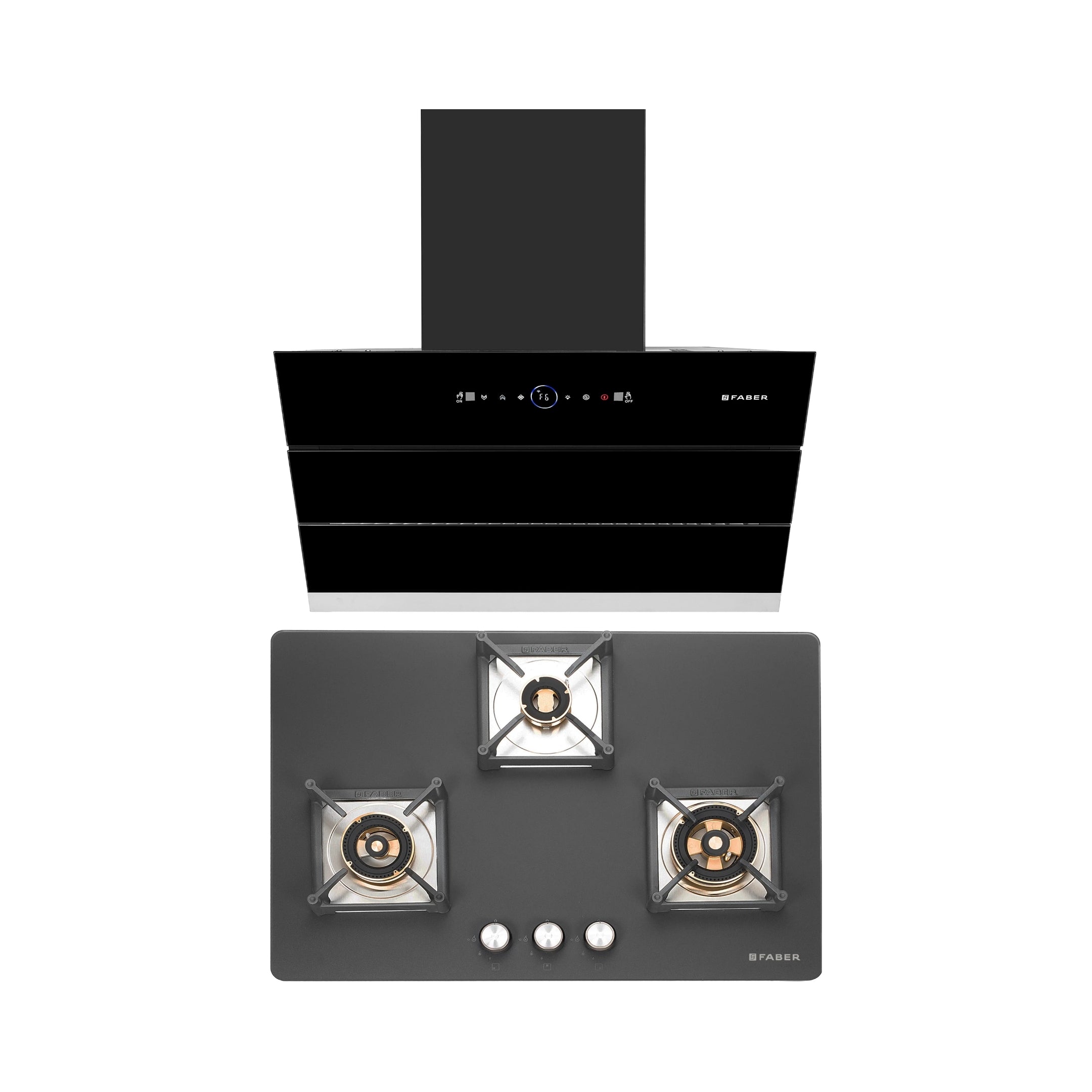 Faber 75 cm Wall Mounted Chimney Gen-I Series COMET BLDC FL HC BK 75 + Faber 75 cm 3 Burner Hob Bella Series BELLA HT 753 BR AI