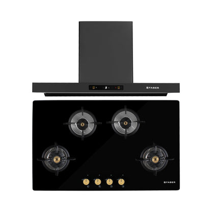 Faber 90 cm Wall Mounted Chimney Charm Series HOOD CHARM BLDC HC SC FL BK IN 90 T + Faber 90 cm 4 Burner Hob Maxus Series MAXUS HT 904 CRS BR CI AI