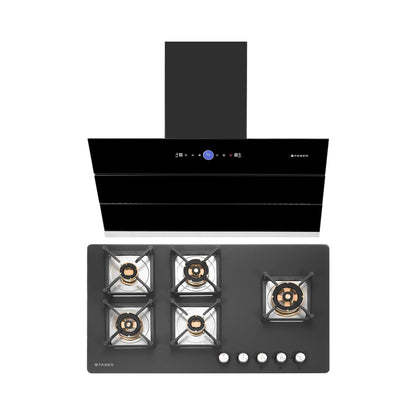 Faber 90 cm Wall Mounted Chimney Gen-I Series COMET BLDC FL HC BK 90 + Faber 90 cm 5 Burner Hob Bella Series BELLA HT 905 BR AI FFD