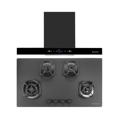 Faber 90 cm Wall Mounted Chimney Gen-I Series DAZZLE BLDC FL HC BK 90 + Faber 90 cm 4 Burner Hob Della Series DELLA HD 904 CI AI