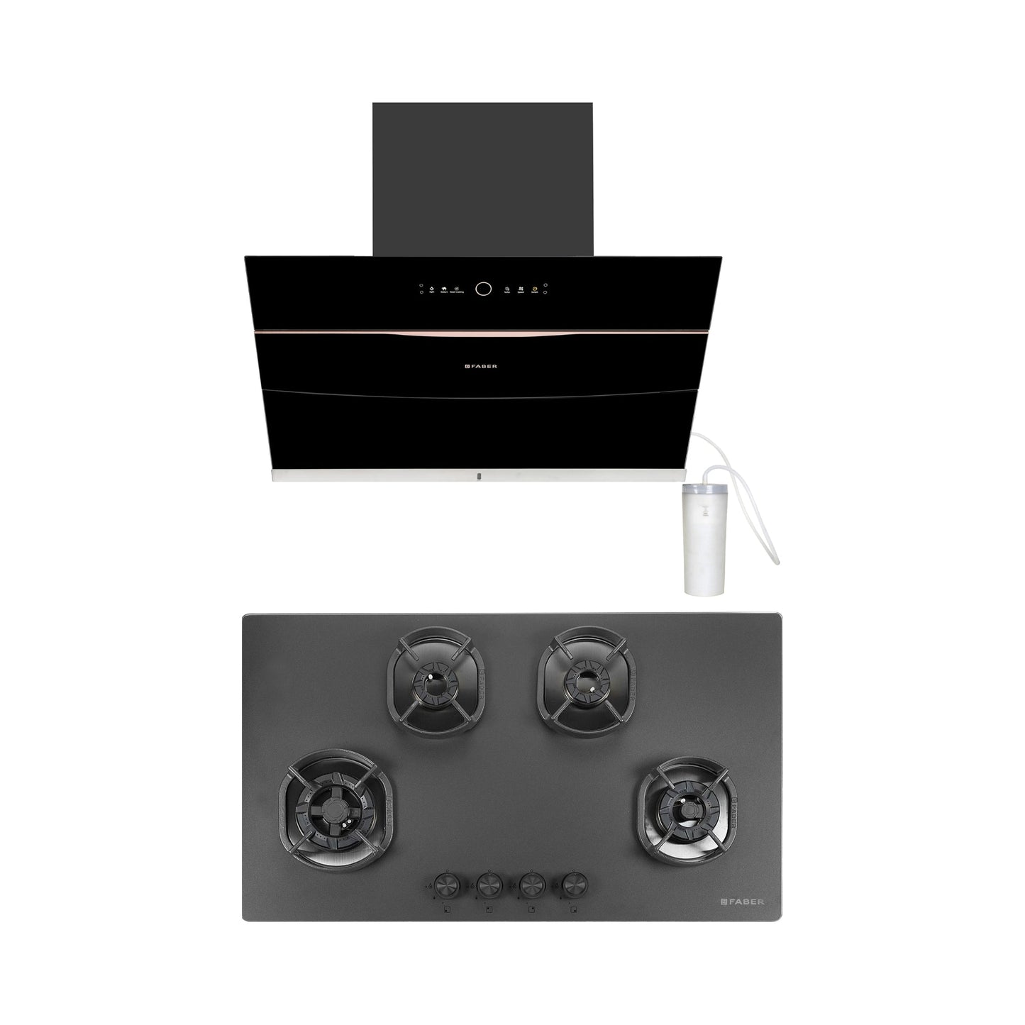 Faber 90 cm Wall Mounted Chimney Auto Clean Hoods Series BOLT FL SW SC BK 90 N + Faber 90 cm 4 Burner Hob Della Series DELLA HD 904 CI AI