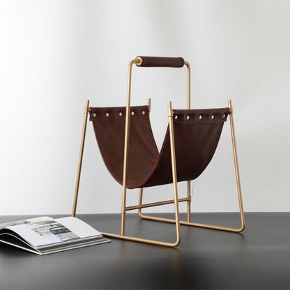 Timeless Treasures Antique Brass Iron & Leather Magazine Holder