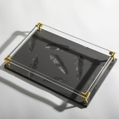 Feathered Whispers Tray Lucid Handles Decorative Tray